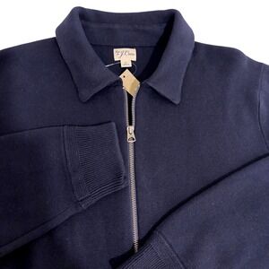 New J.Crew Full Zip Knit Cardigan Sweater Mens L Dark Navy Blue Cotton Pockets